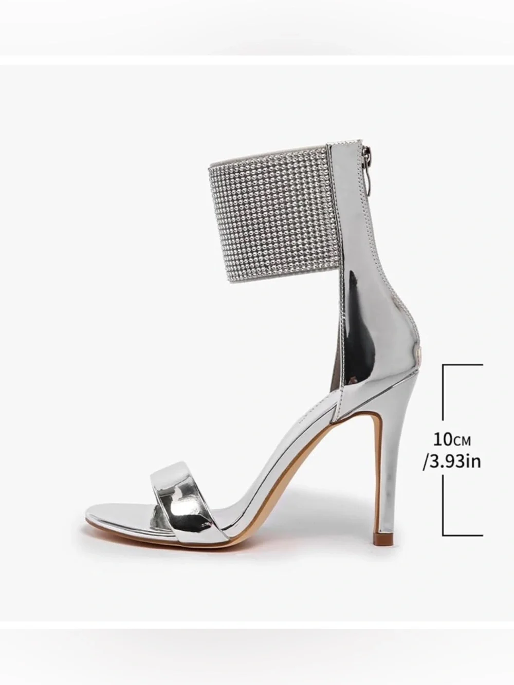 Carlkarida Silver Crystal Ankle-Cuff Stiletto Sandals